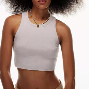 TNA By Aritzia Size Small Ribbed Cropped Racer Tank Top Very pale light Lavender